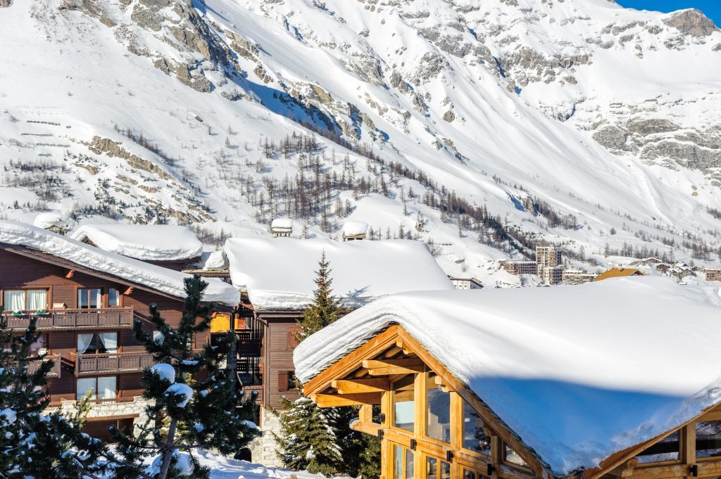 Alpine winter mountain landscape. French Alps with snow.