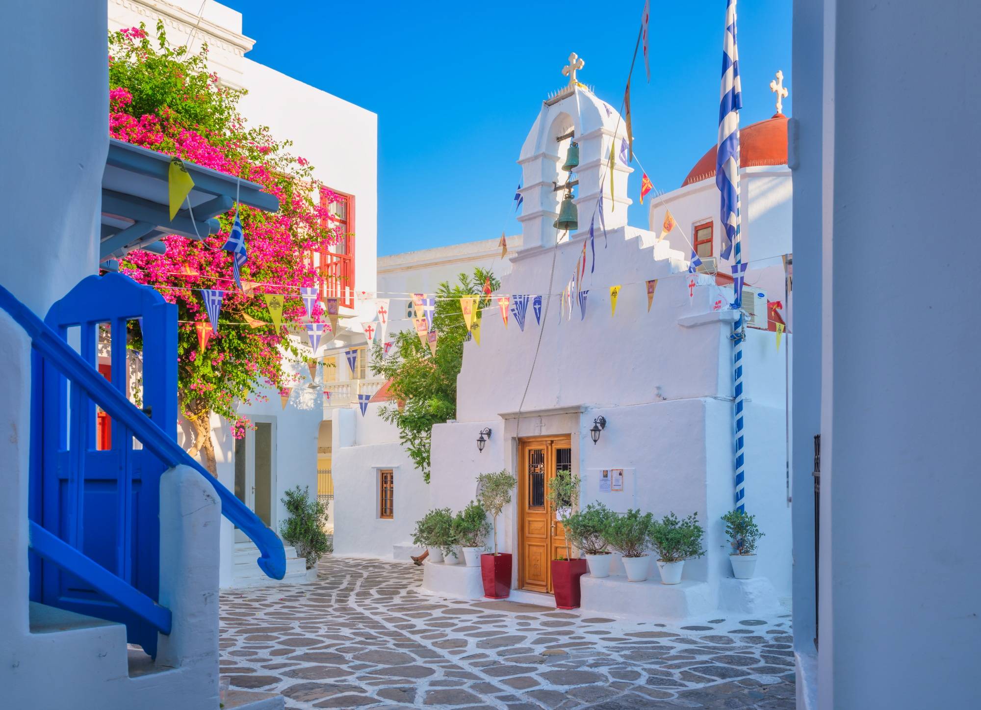 The island of Mykonos, Greece. Streets and traditional architecture.