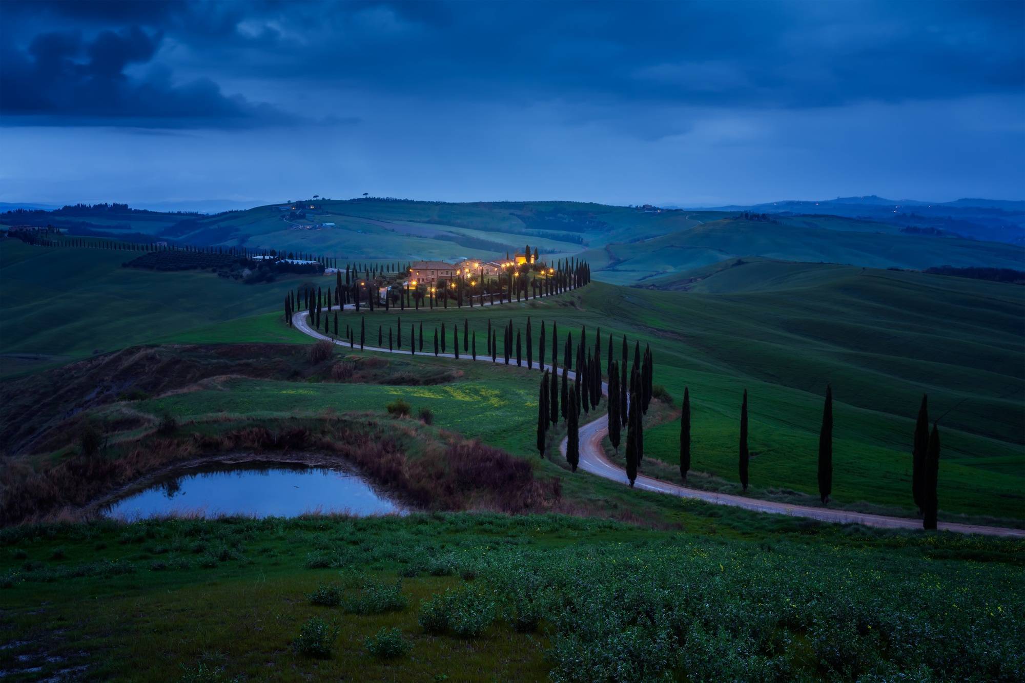 Tuscany landscape in night